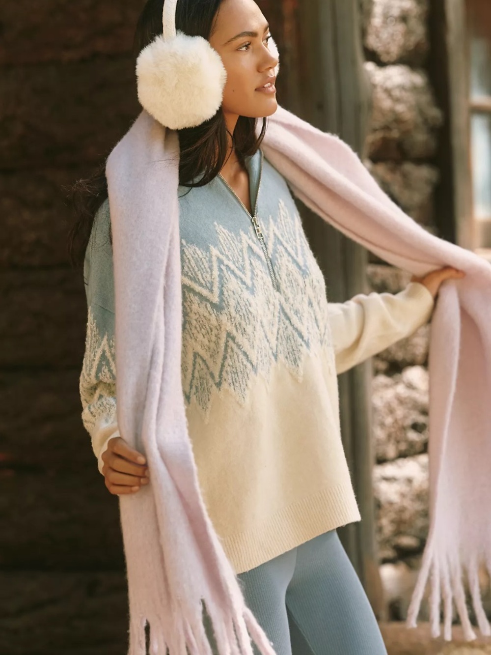 Anthropologie Varley Hedda Fairisle Half-Zip Pullover Sweater in Ashely Blue nwt